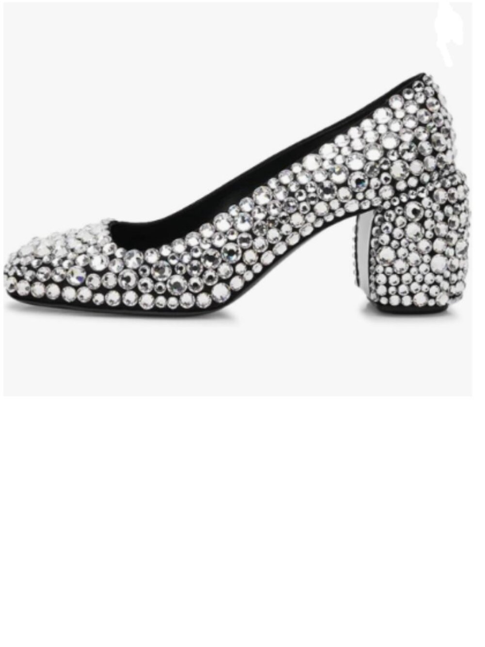 Maiyang Black Studded Sparkling Rhinestone Slip on Square Toe Chunky Heels Pumps